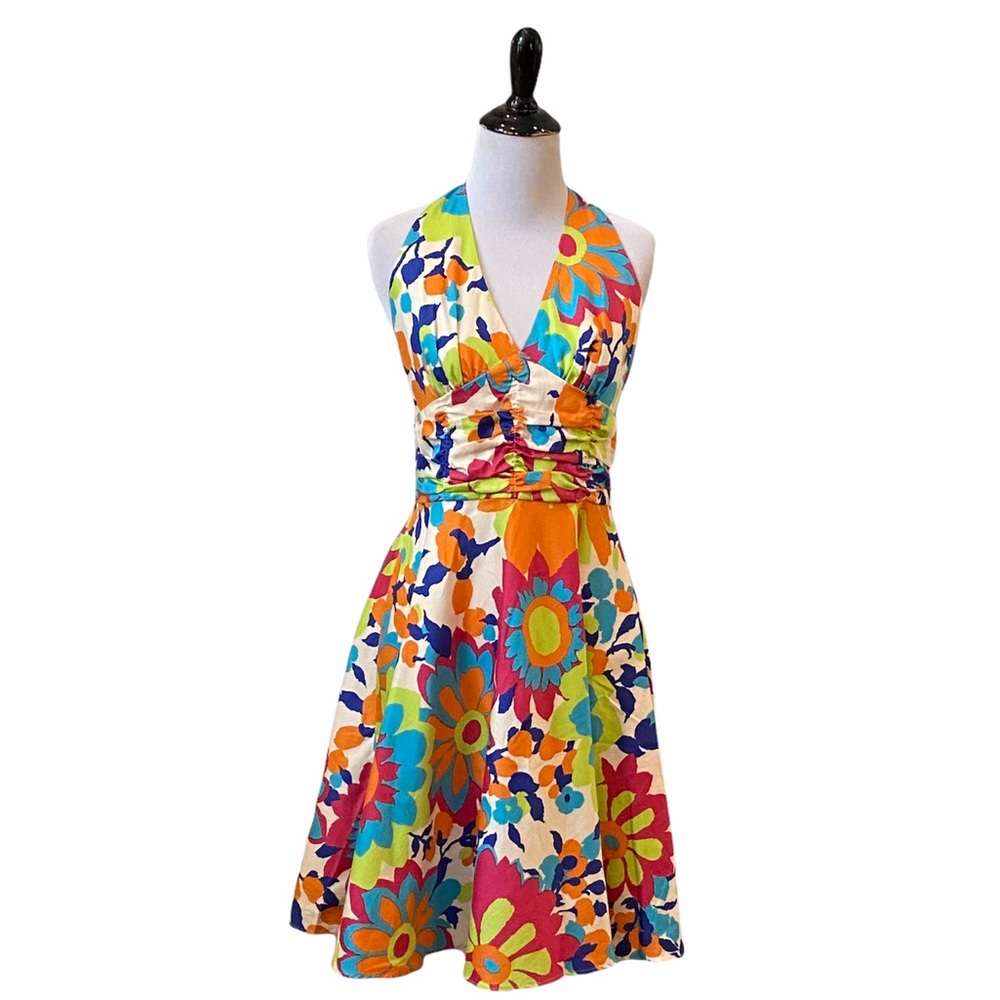 Molly New York Multi Color Flower Halter Fit and Flare Dress Size 8